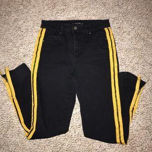 Unique high rise striped black jeans